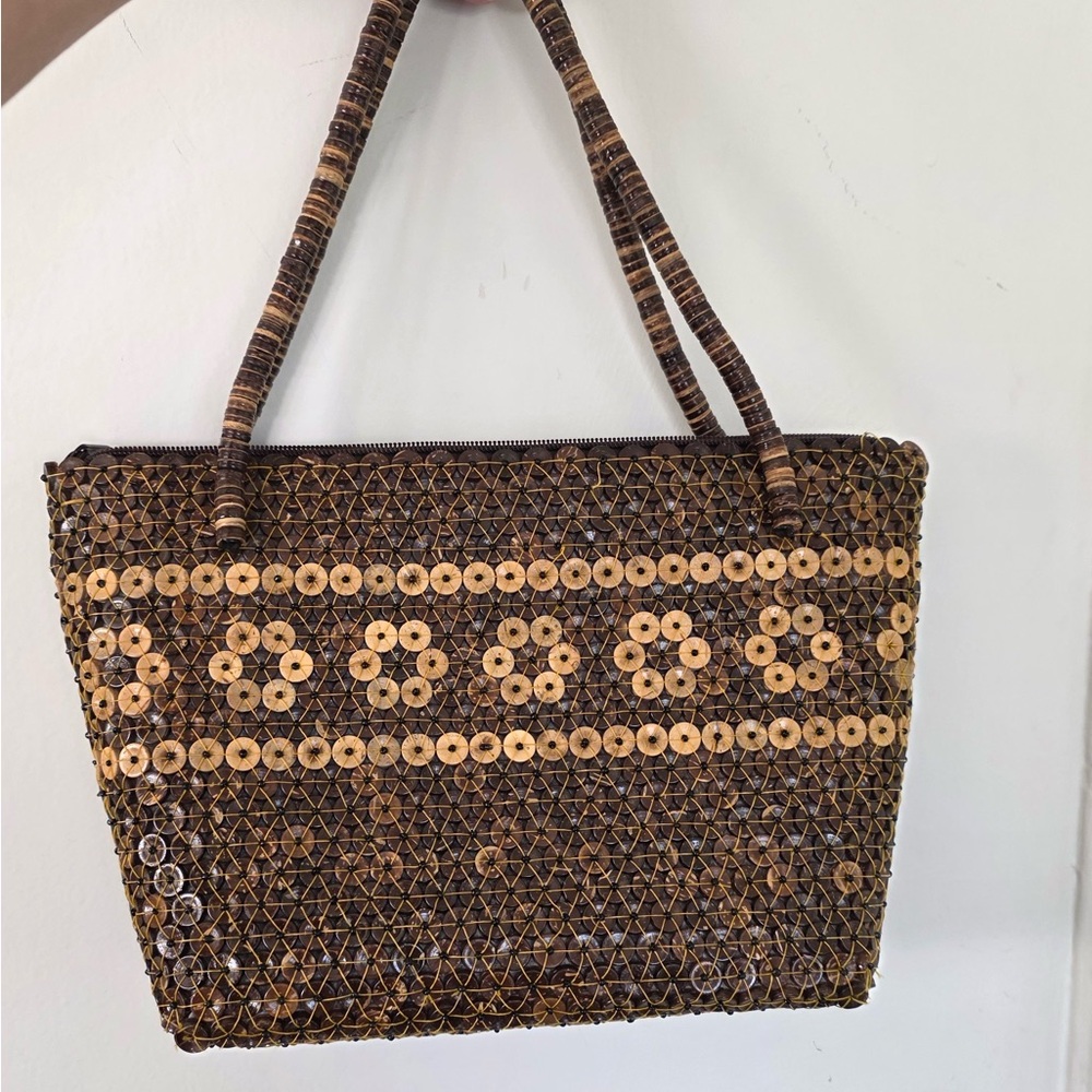 🌿 Handcrafted Wooden Beaded Purse  | Vintage Boho Style